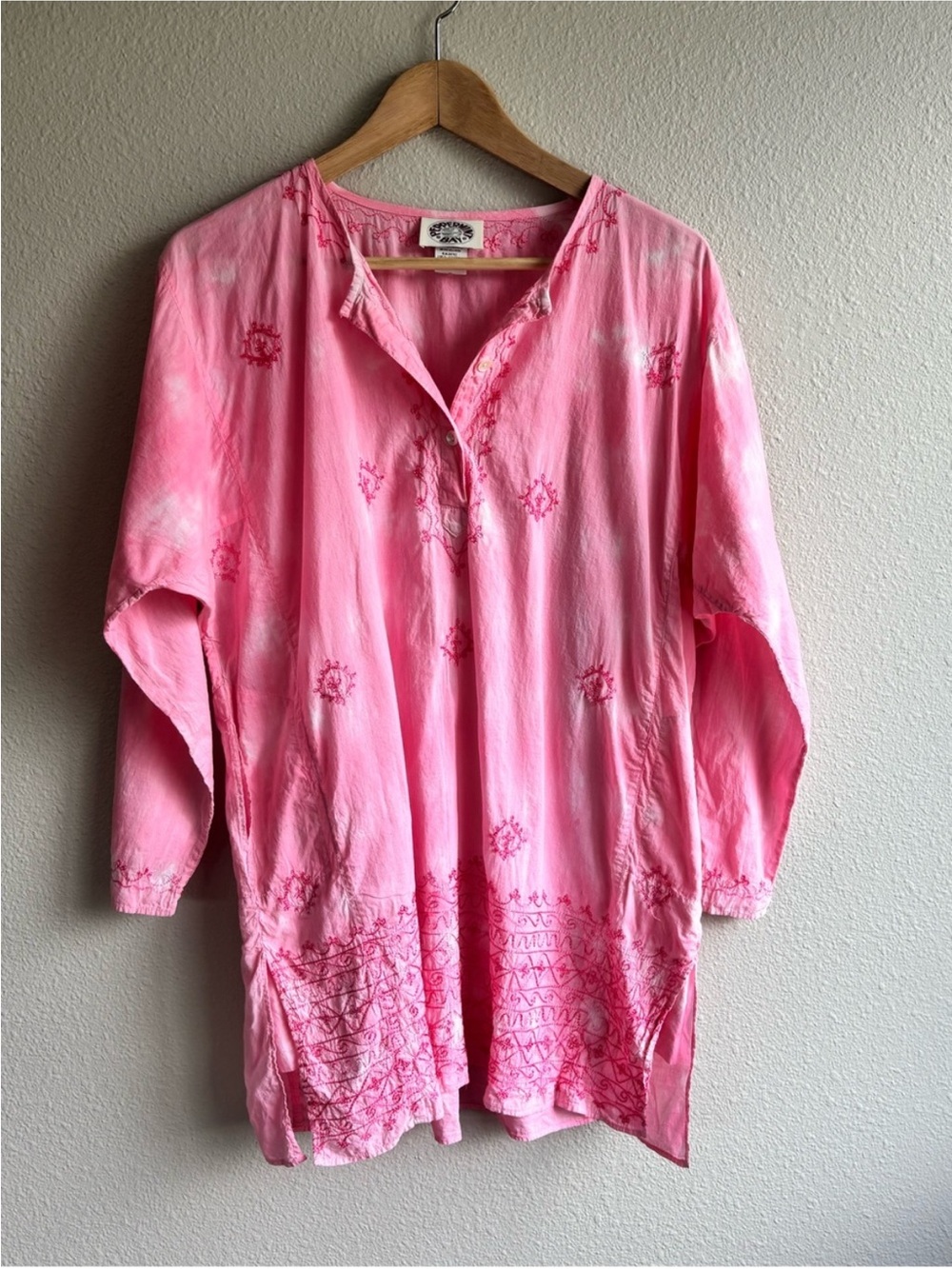 Pink Embroidered V-Neck Cover Up